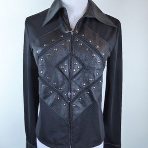 NWT NICOLA BERTI BLACK studded zip leather top xs